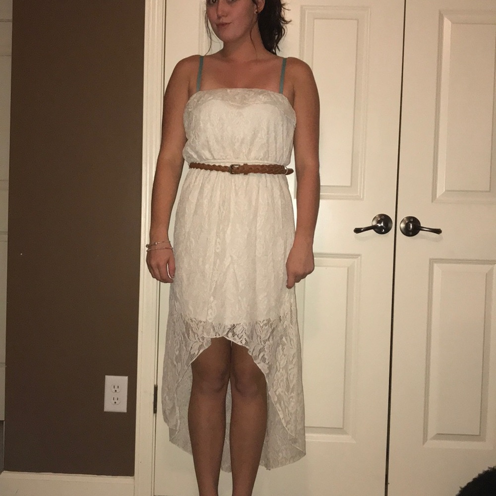 trixie dress. lacy, whiteish creme colored.